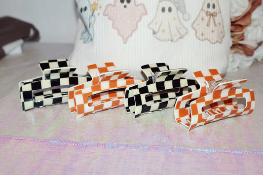 Black and Cream Checkered Hair Clip